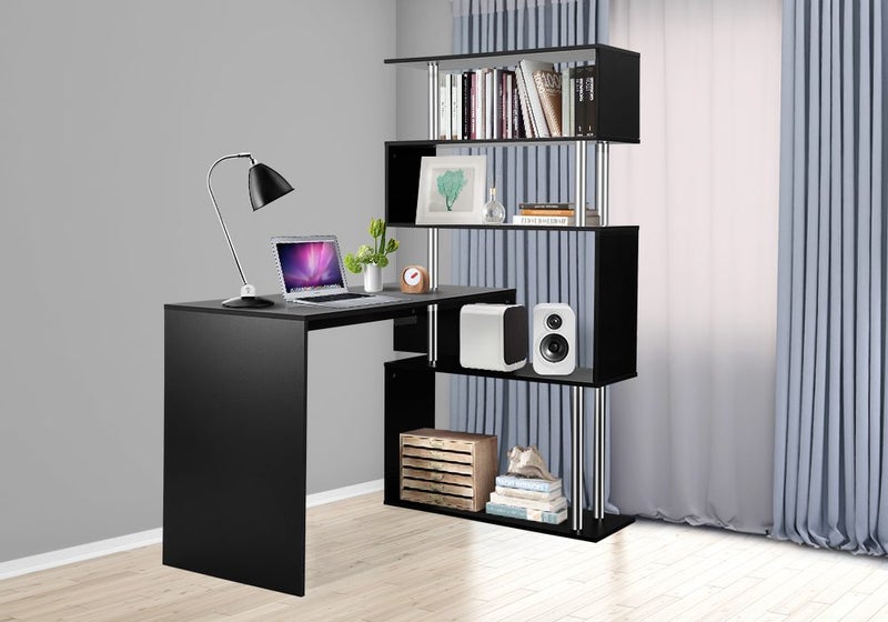Computer Desk with 4 Tier Bookshelf Black Carousel 1