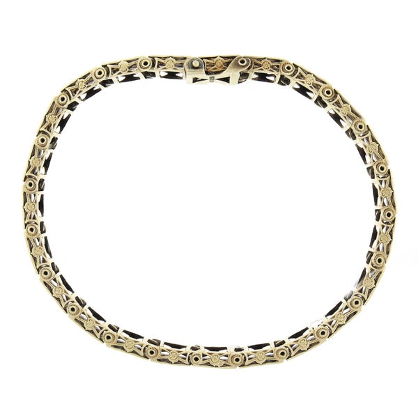 Antique Art Deco Rare 14k Yellow Gold Open Filigree Work Line Bracelet Carousel 8