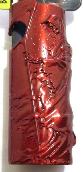 Grim Reaper lighter case & bottle opener for Bic shaped lighter, red Carousel 1