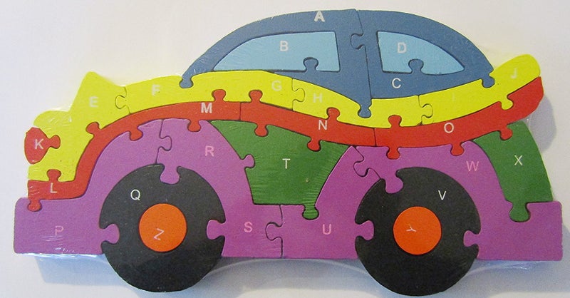 Car 123 and ABC double sided 26 piece wooden jigsaw Carousel 1