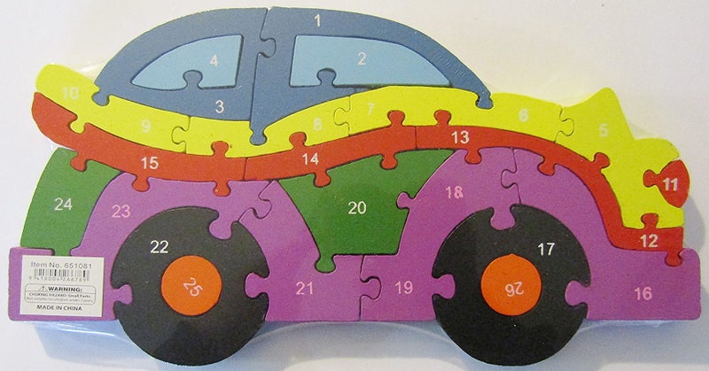 Car 123 and ABC double sided 26 piece wooden jigsaw Carousel 2