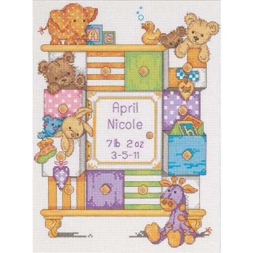 Dimensions Birth Record - Baby Drawers - Cross Stitch Kit Carousel 1