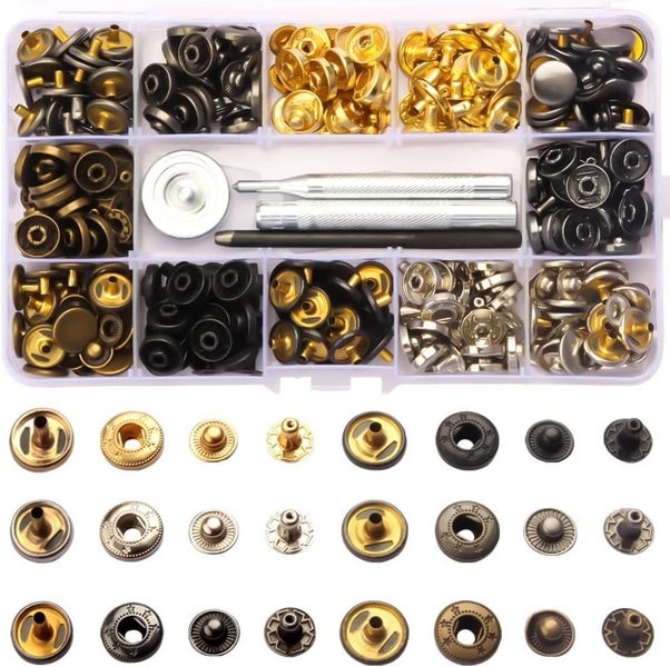 120 Set Leather Snap Fasteners Kit, 12.5mm Metal Button Snaps Press Studs  with 4 Setter Tools, 4 Color Leather Snaps for Clothes, Jackets, Jeans  Wears, Bracelets, Bags 