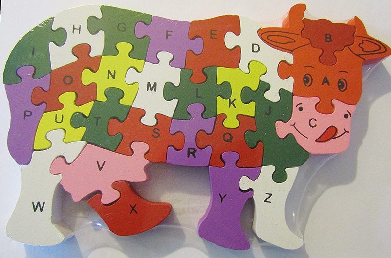 Cow 123 and ABC double sided 26 piece wooden jigsaw Carousel 2