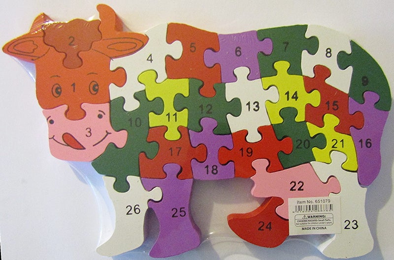Cow 123 and ABC double sided 26 piece wooden jigsaw Carousel 1