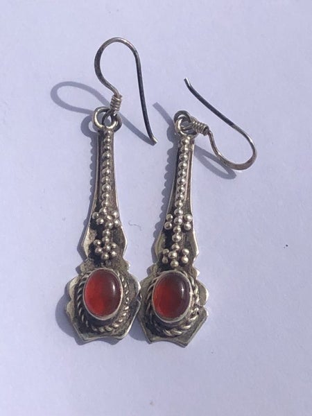 Vintage Sterling Silver Drop Earrings with Red Stones Carousel 2