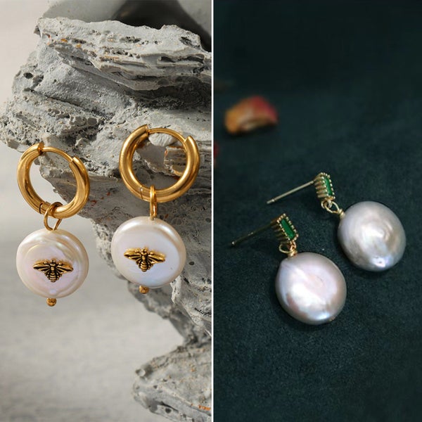 Gold Plated Earrings Freshwater Pearl Carousel 1