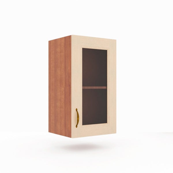 Rim Set - 400mm wide Single Door Wood Wall Cabinet with Glass Carousel 1