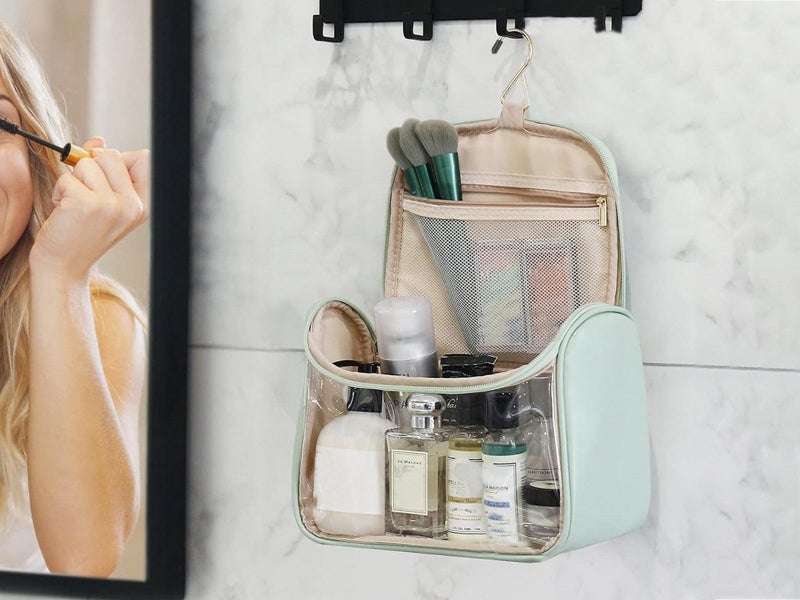 2Pcs Clear Makeup Bag Travel Toiletry Bag Cosmetic Bag with Hook - Green+Yellow Carousel 2