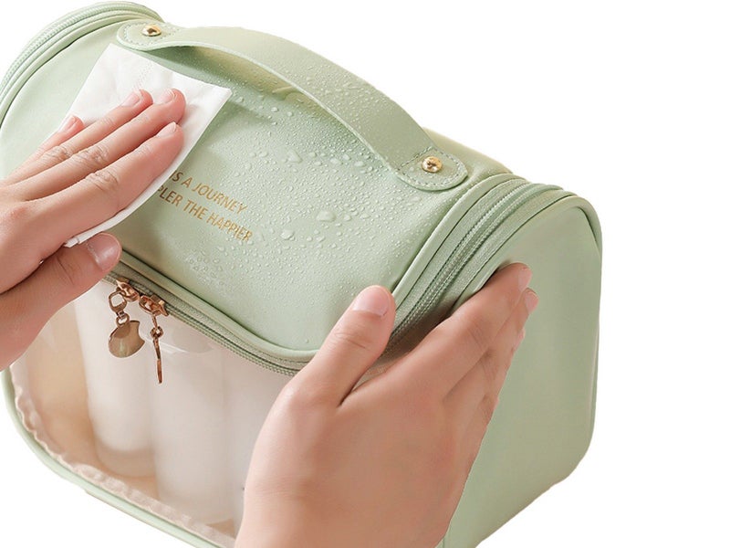 2Pcs Clear Makeup Bag Travel Toiletry Bag Cosmetic Bag with Hook - Green+Yellow Carousel 4