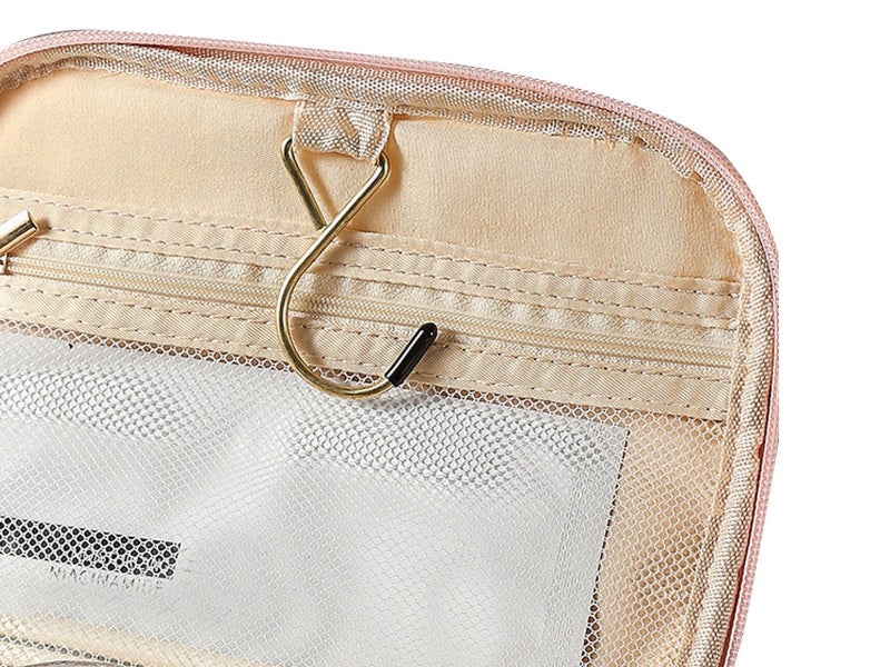 1Pc Clear Makeup Bag Travel Toiletry Bag Cosmetic Bag with Hook - Pink Carousel 4