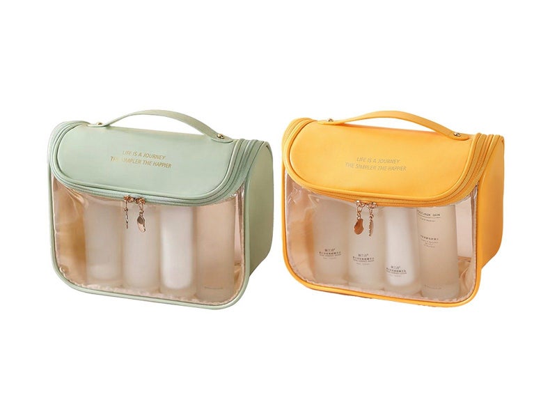 2Pcs Clear Makeup Bag Travel Toiletry Bag Cosmetic Bag with Hook - Green+Yellow Carousel 1