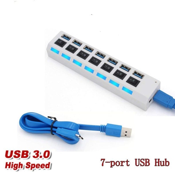 7 Port USB Splitter USB 3.0 Hub with On/Off Switch LED Indicators NEW Carousel 1