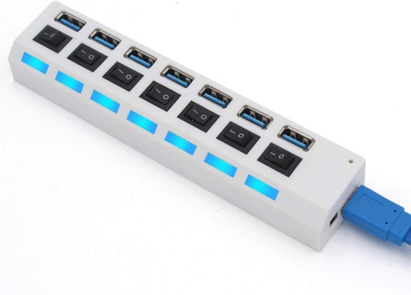 7 Port USB Splitter USB 3.0 Hub with On/Off Switch LED Indicators NEW Carousel 2