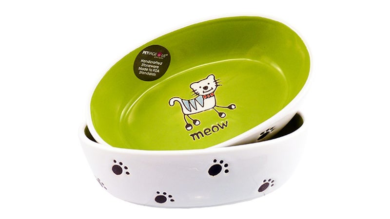 Silly Kitty Cat Bowl Oval - Lime Green Carousel 1