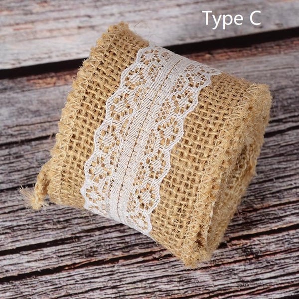 5cm x 2m Cotton Linen Fabric Jute Lace Ribbon DIY Handmade Wedding Craft Décor Carousel 3