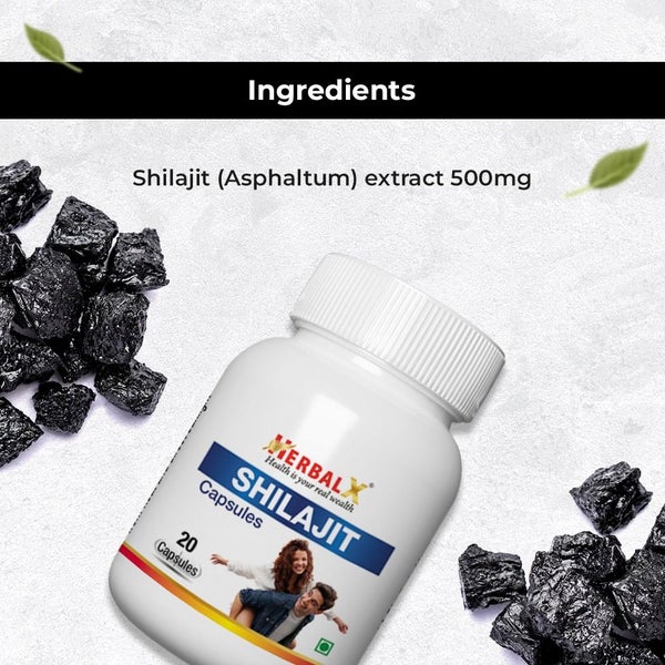 HerbalX Shilajit Capsule | 100% Natural | 20 Vegan Capsule 500mg Carousel 2