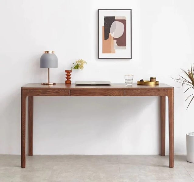 Seattle Natural Solid Oak Writing Desk 120CM Walnut(Oak Furniture Store) Carousel 1