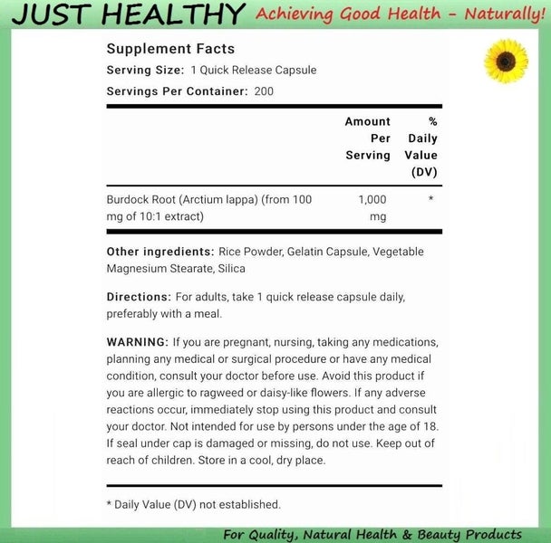 PR BURDOCK ROOT 1,0000 mg - BLOOD & SKIN REMEDY -200 CAPS Carousel 2