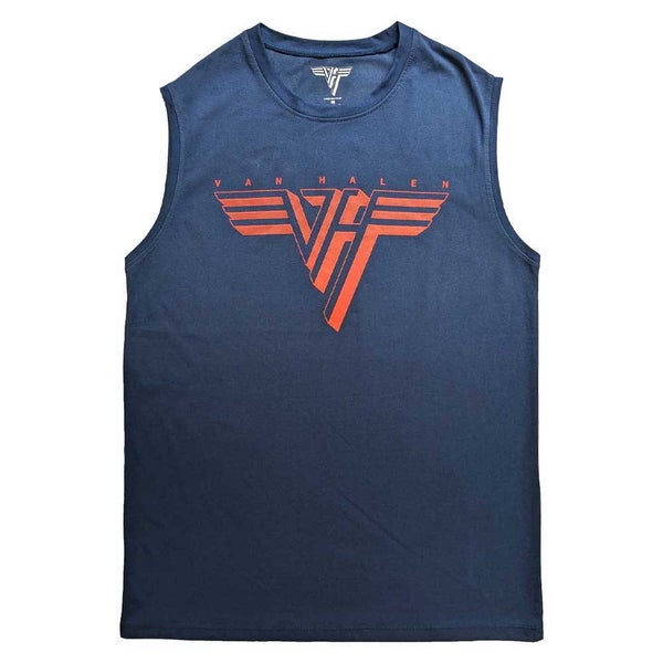 Van Halen Tank Top Muscle T Shirt Classic Red Logo Official Unisex Demin Blue Carousel 1
