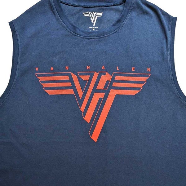 Van Halen Tank Top Muscle T Shirt Classic Red Logo Official Unisex Demin Blue Carousel 2