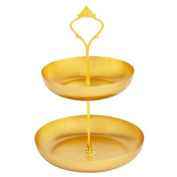 2 Tier Tray Metal Stand Snacks Fruit Afternoon Tea Storage Plate Wedding Carousel 2