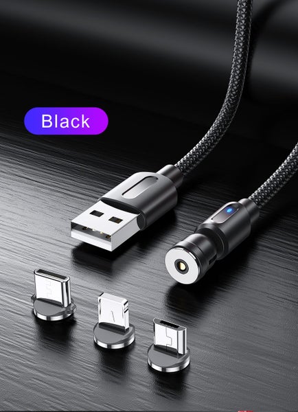 USLION 540 Rotating Magnetic USB / Type C Top Quality Cable 1M BLACK Carousel 1