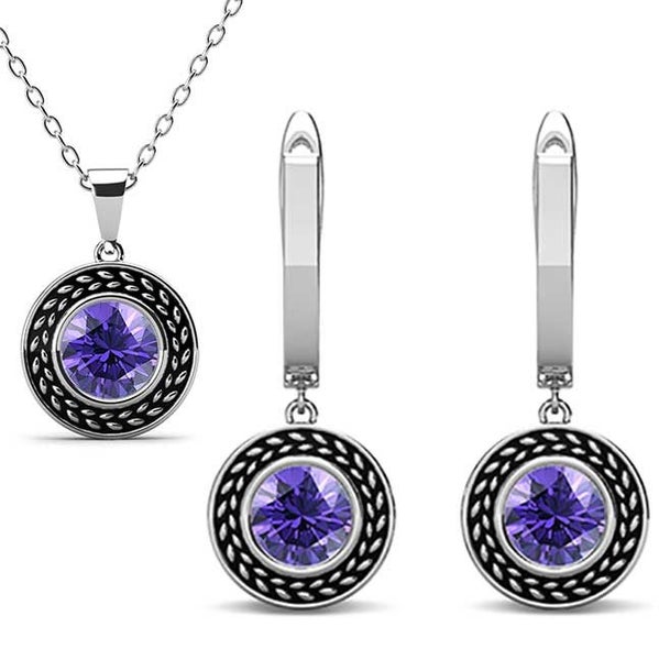18K White Gold Crystal Jewellery Set "Valentina" (Amethyst) Carousel 1