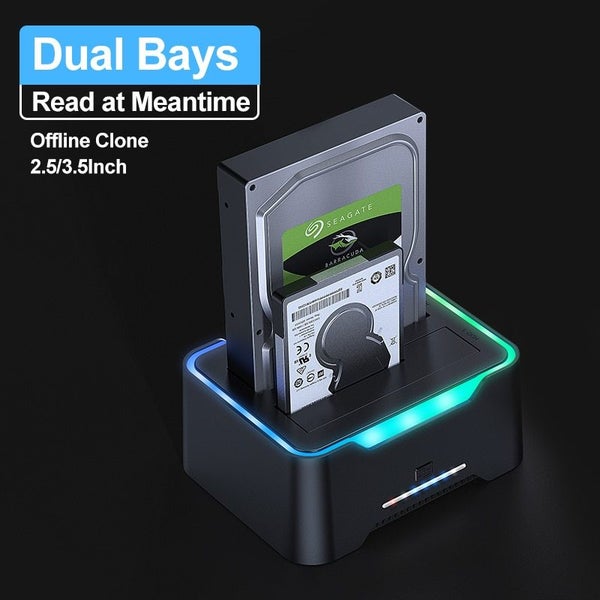 To SATA Dual Bay RGB Lamp Effect Hard Disk 2.5/3.5 Inch Hard Drive Carousel 2