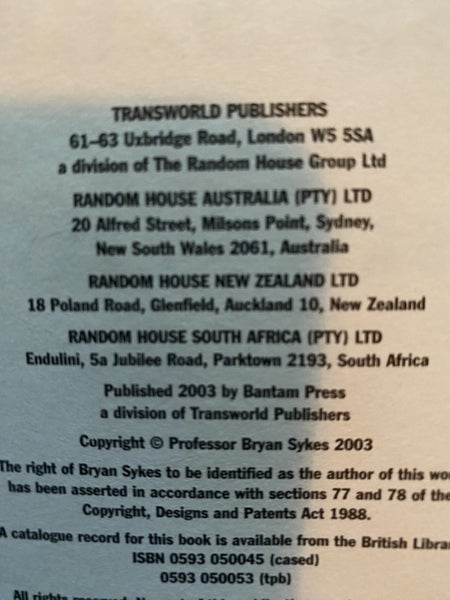 "Adam's Curse" by Bryan Sykes ..Genetic DNA studies of male Y chromosome Carousel 2