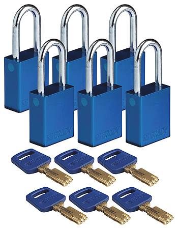 BRADY Lockout Padlock, Alum., Bl, Different, PK6 55JY44 Carousel 1