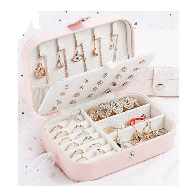 Portable Jewelry Box Organizer Travel PU Leather Ornaments Solid Storage Case Carousel 1