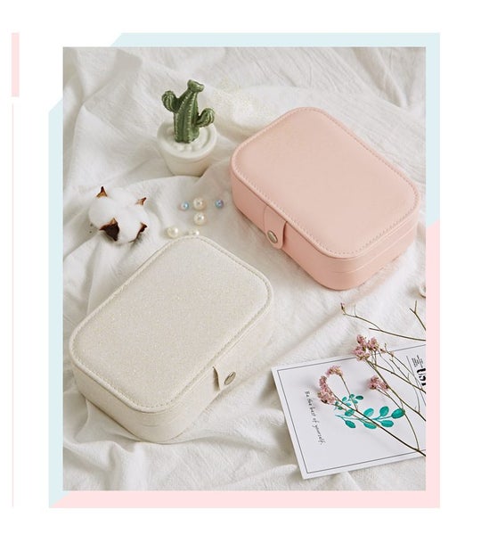 Portable Jewelry Box Organizer Travel PU Leather Ornaments Solid Storage Case Carousel 2