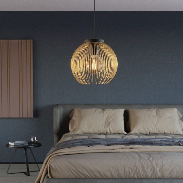 Eglo Venezuela Modern Metal 1 Light Curved Pendant Light - Black / Gold Carousel 3