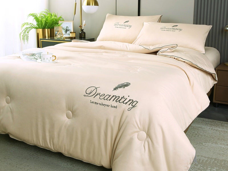 200x150cm 4-Piece Summer Cool Feeling Bedding Set Cooling Quilt Blanket - Khaki Carousel 2