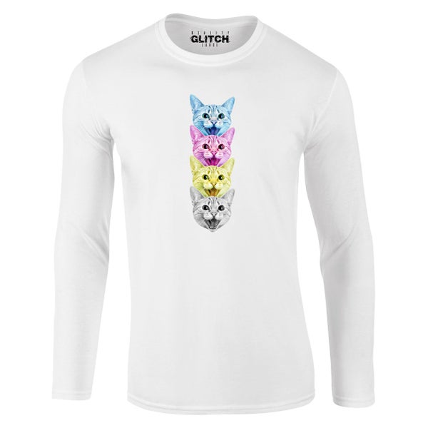 Reality Glitch CMYK Cat Mens T-Shirt - Long Sleeve Carousel 1