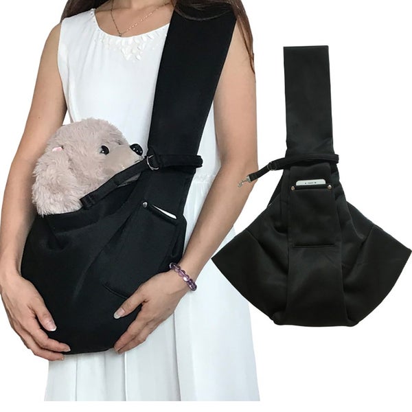Reversible Pet Sling Carrier Dog Cat Travel Bag with Phone Holder Pocket-Black Carousel 4