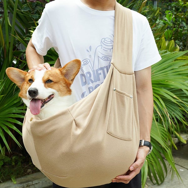 Reversible Pet Sling Carrier Dog Cat Travel Bag with Phone Holder Pocket-Khaki Carousel 3