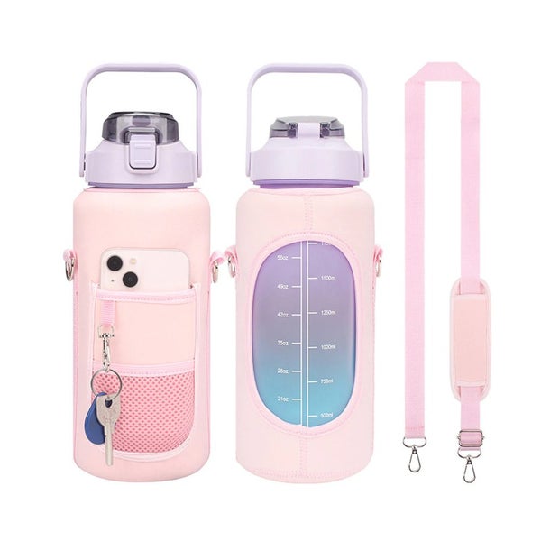 2L Large Capacity Water Bottle with Time Markings Flask Pouch Sleeve - Purple Carousel 2