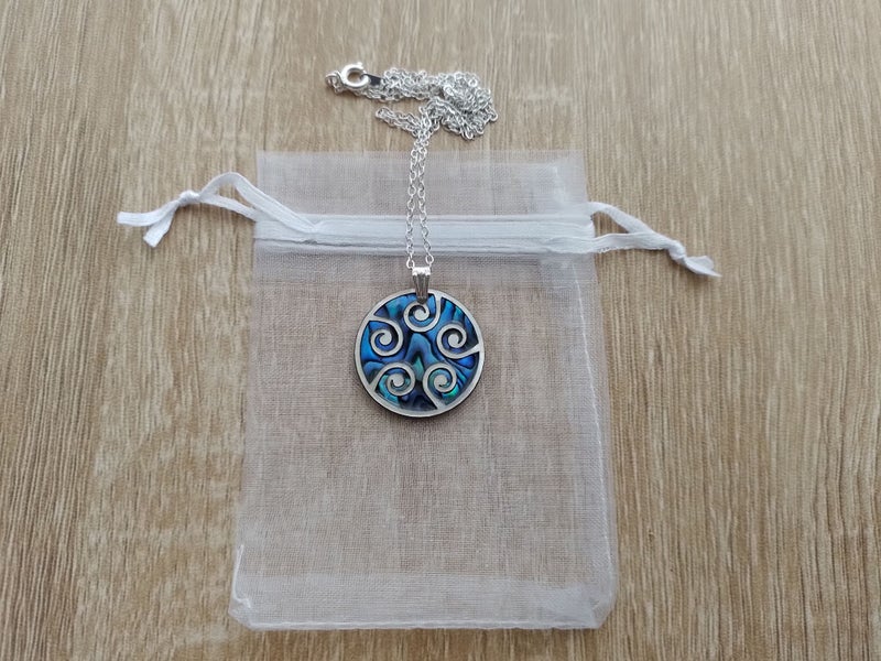 25mm Handcrafted Paua Necklace • White Mother-of-Pearl Koru Wave • FREE Gift Bag Carousel 2