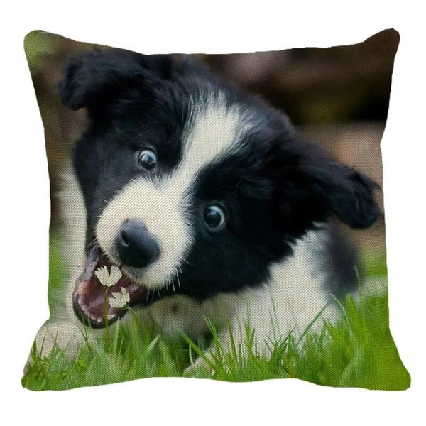 Cute Border Shepherd Dog Linen Cushion Cover with Animal Pattern Carousel 1