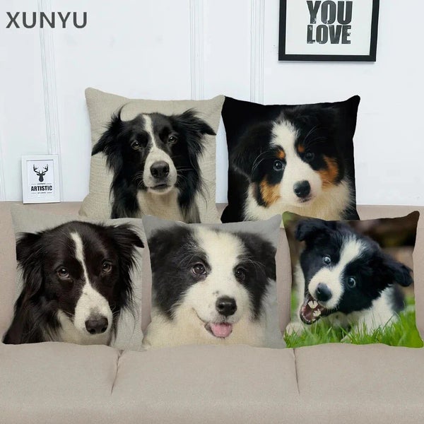 Cute Border Shepherd Dog Linen Cushion Cover with Animal Pattern Carousel 2