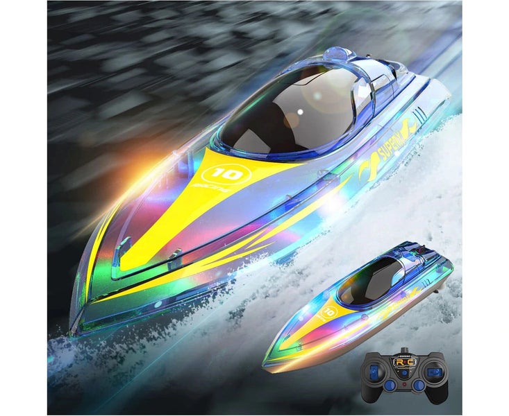Kids RC Boats with LED Light 2.4GHz 15KM/H Speed Racing Remote Control Ship Carousel 1
