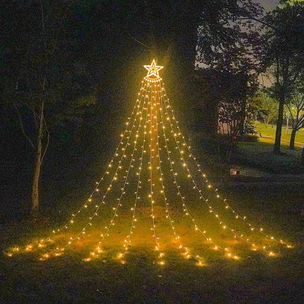 Christmas Tree Decor Solar LED Star String Lights Waterfall Effect-Warm White Carousel 1