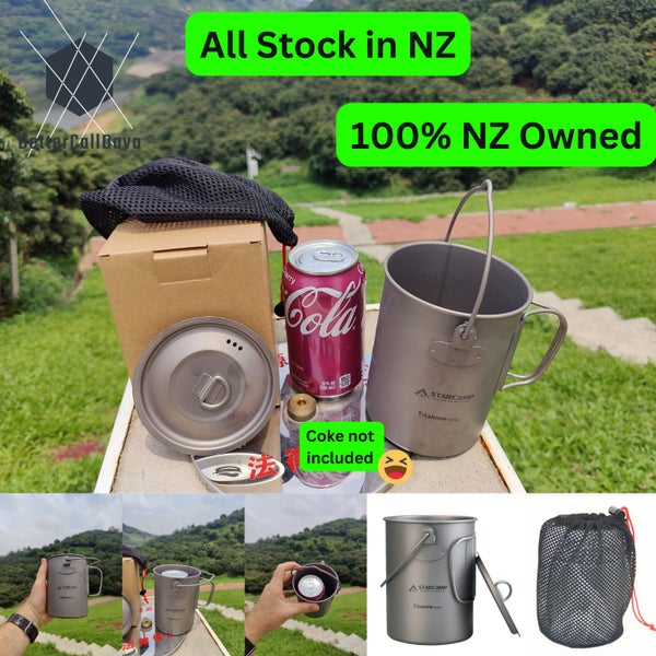 Titanium Mug 900ml - with lid, handle, & a mess carry bag. Carousel 1