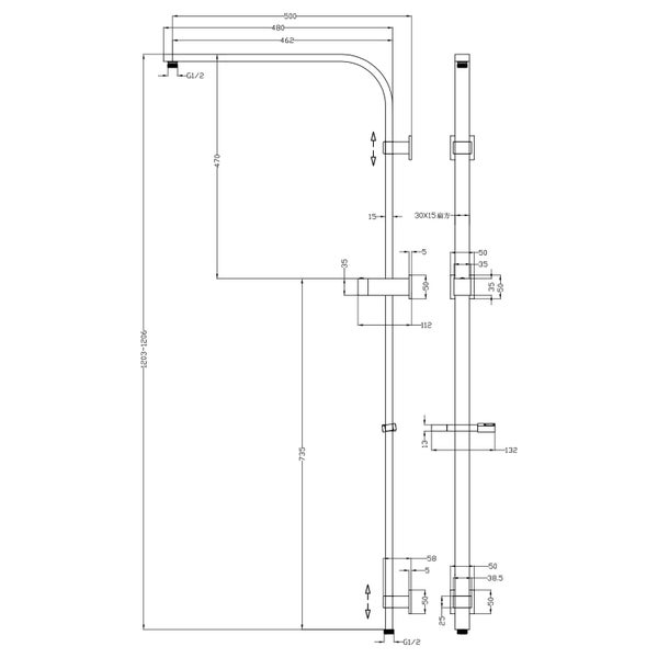 Vogue Apex Shower Tower Square Rain Head - Black Carousel 2