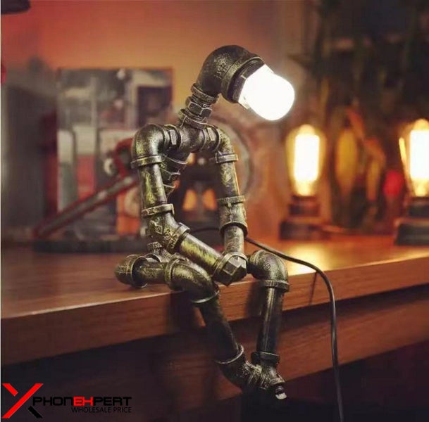 Retro Industrial Robot Bronze Steampunk Lamp Water Pipe Lights Desk Lamp Thinker Carousel 1