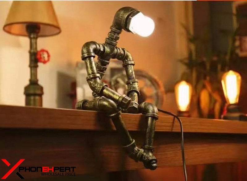 Retro Industrial Robot Bronze Steampunk Lamp Water Pipe Lights Desk Lamp Thinker Carousel 2