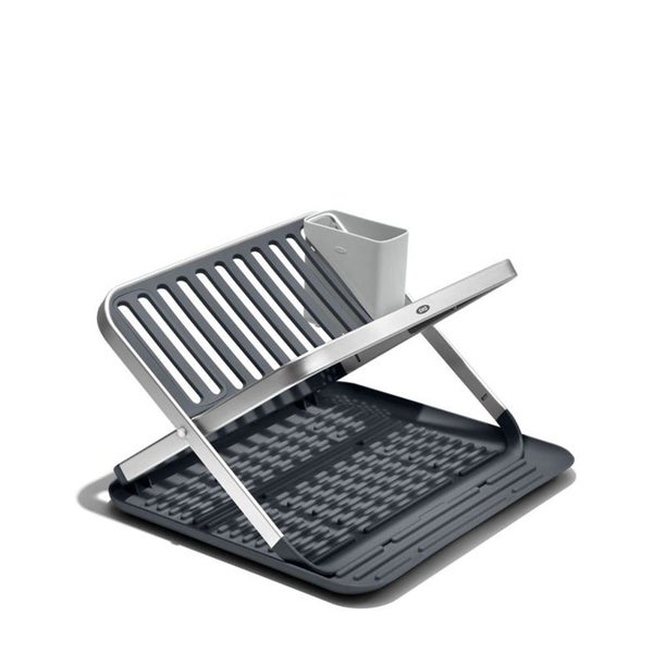 OXO Good Grips Aluminium Fold Flat Dish Rack Silver/Grey Carousel 2