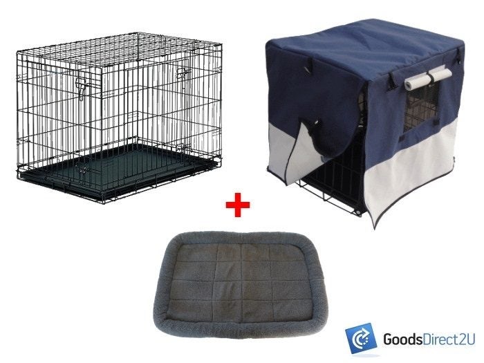 Pet Crate Combo - Cage + Cover + Bed Grey - XL Carousel 1